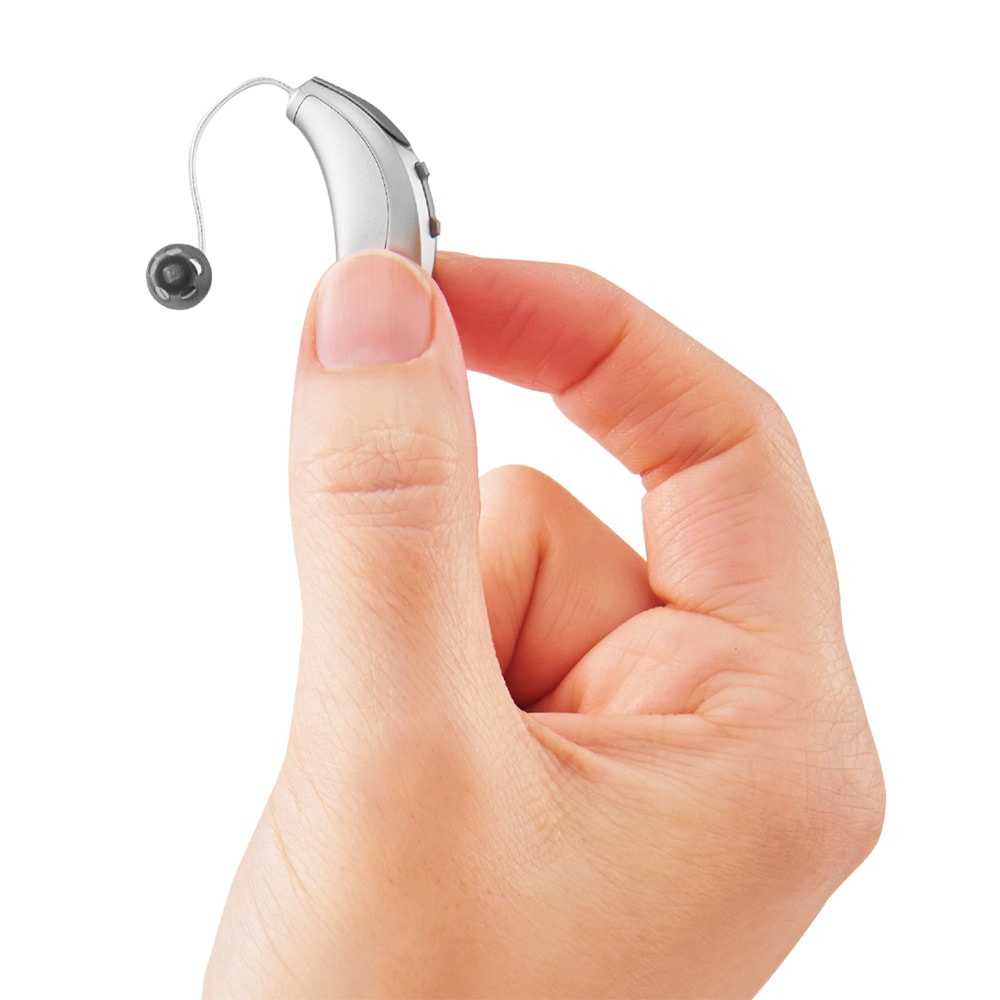 Livio Ric Rechargeable Hearing Aid Sterling Color In Hand